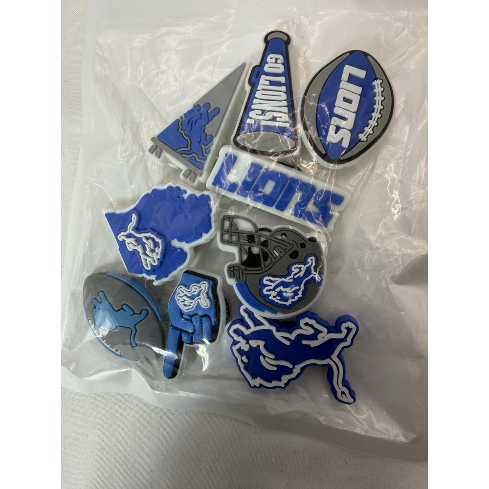 Detroit Lions Football Croc Shoe Charms Set of 9 Pieces